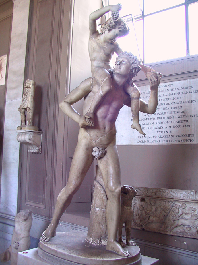 854-1808 - Vatican Museums - Candelabra Gallery - Bacco & Satyr (maybe) - note eyes